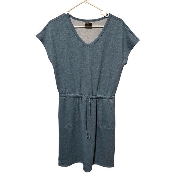32 Degrees Cool Blue Dress Womens Size S Short Sleeve V Neck Drawstring Pockets - Picture 1 of 3